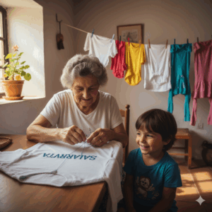 Abuela explica a su nieto como se dice camiseta en valenciano