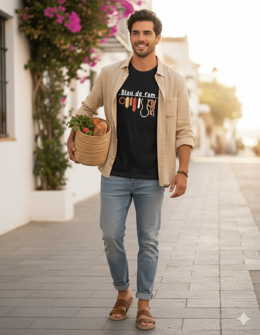 modelo vestint la samarreta valenciana Blau de Fam